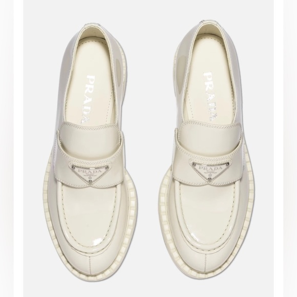 Prada Triangle Logo Patent Block Heel Slip On Loafers White Women’s EU 38 - Picture 2 of 7